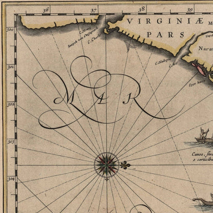 Close-up detail of the New England 1635 Map