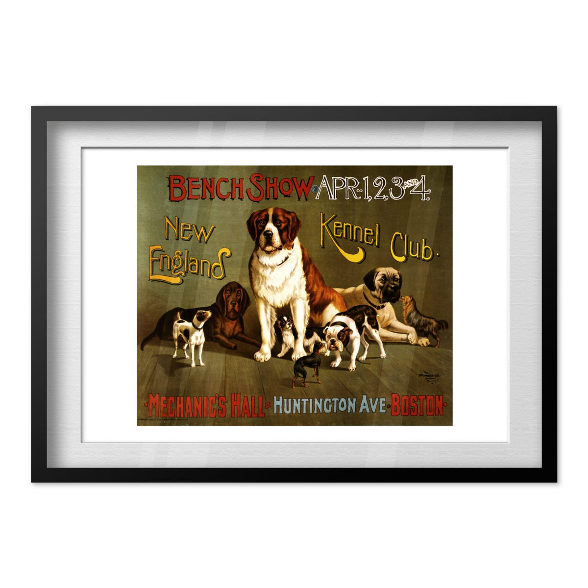 New England Kennel Club Bench Show poster in a black frame