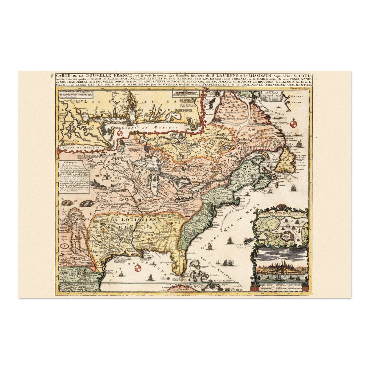 New France 1718 Map vintage print
