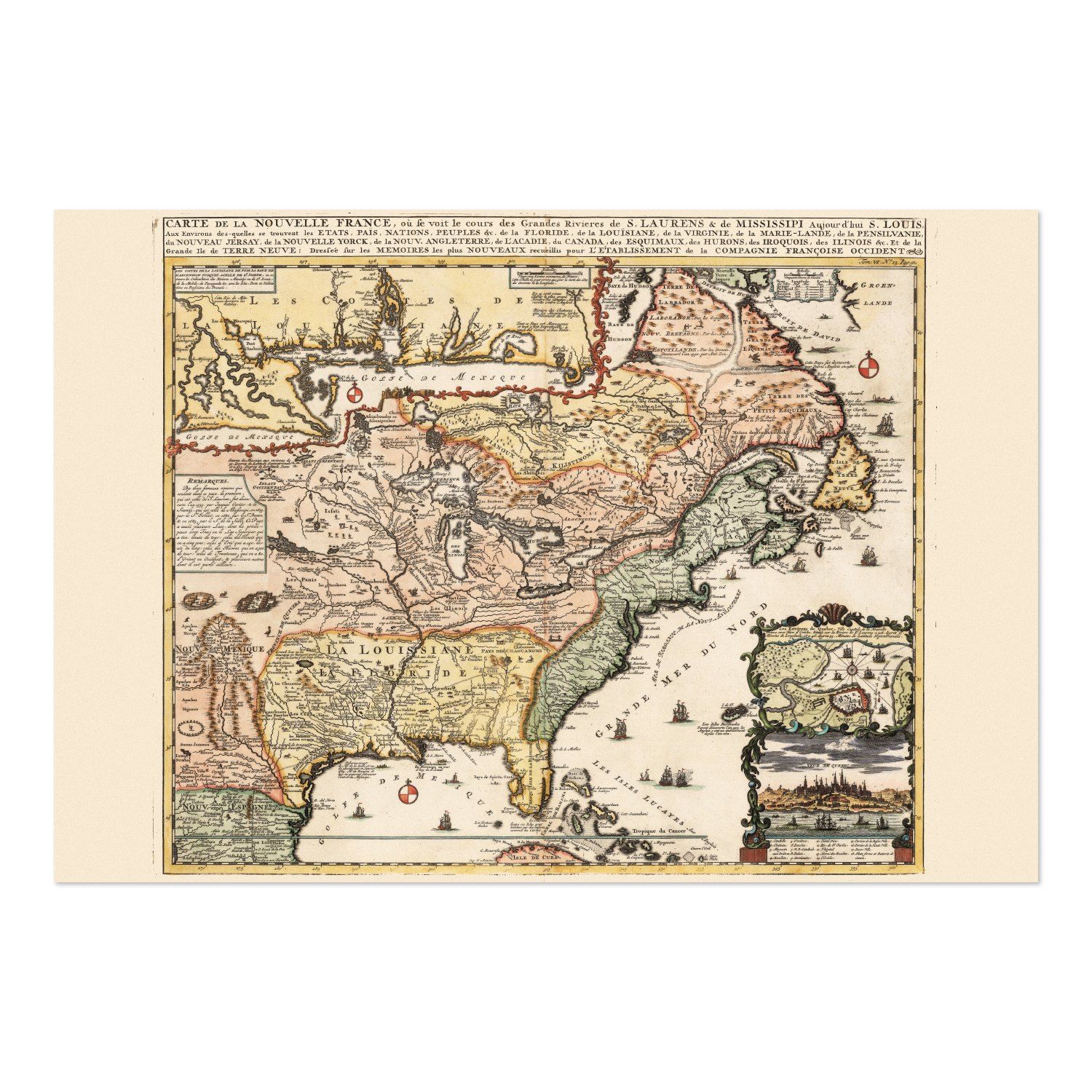 New France 1718 Map vintage print
