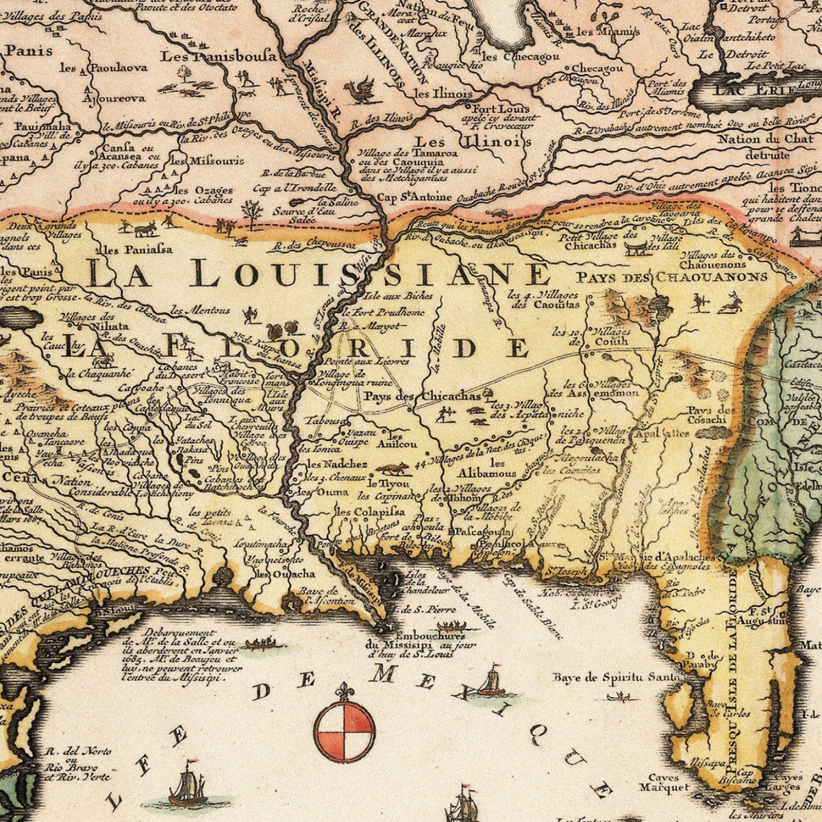 Close-up detail of the New France 1718 Map