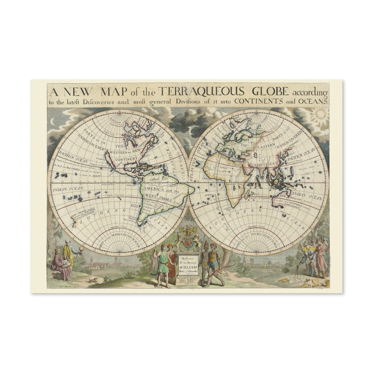 New Map of the Terraqueous Globe 1700 poster print