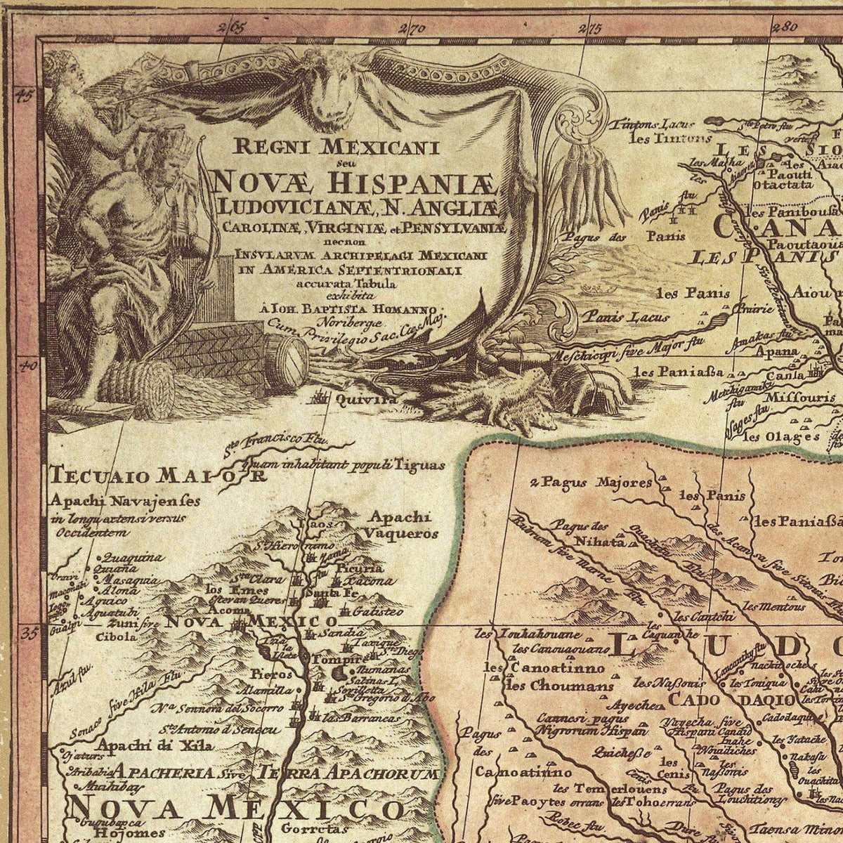 Close-up detail of the New Spain 1750s Map