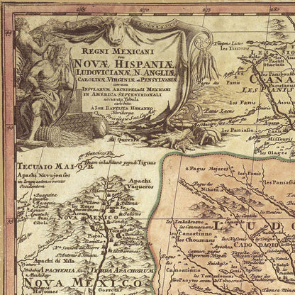 Close-up detail of the New Spain 1750s Map