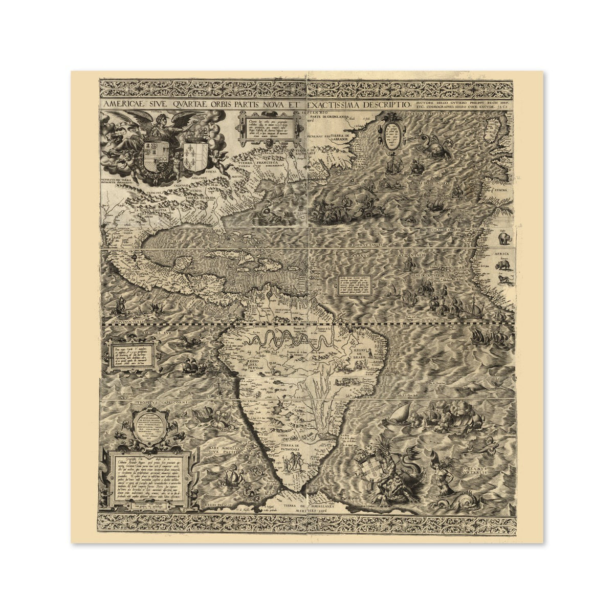 New World 1562 Gutierrez Map poster print