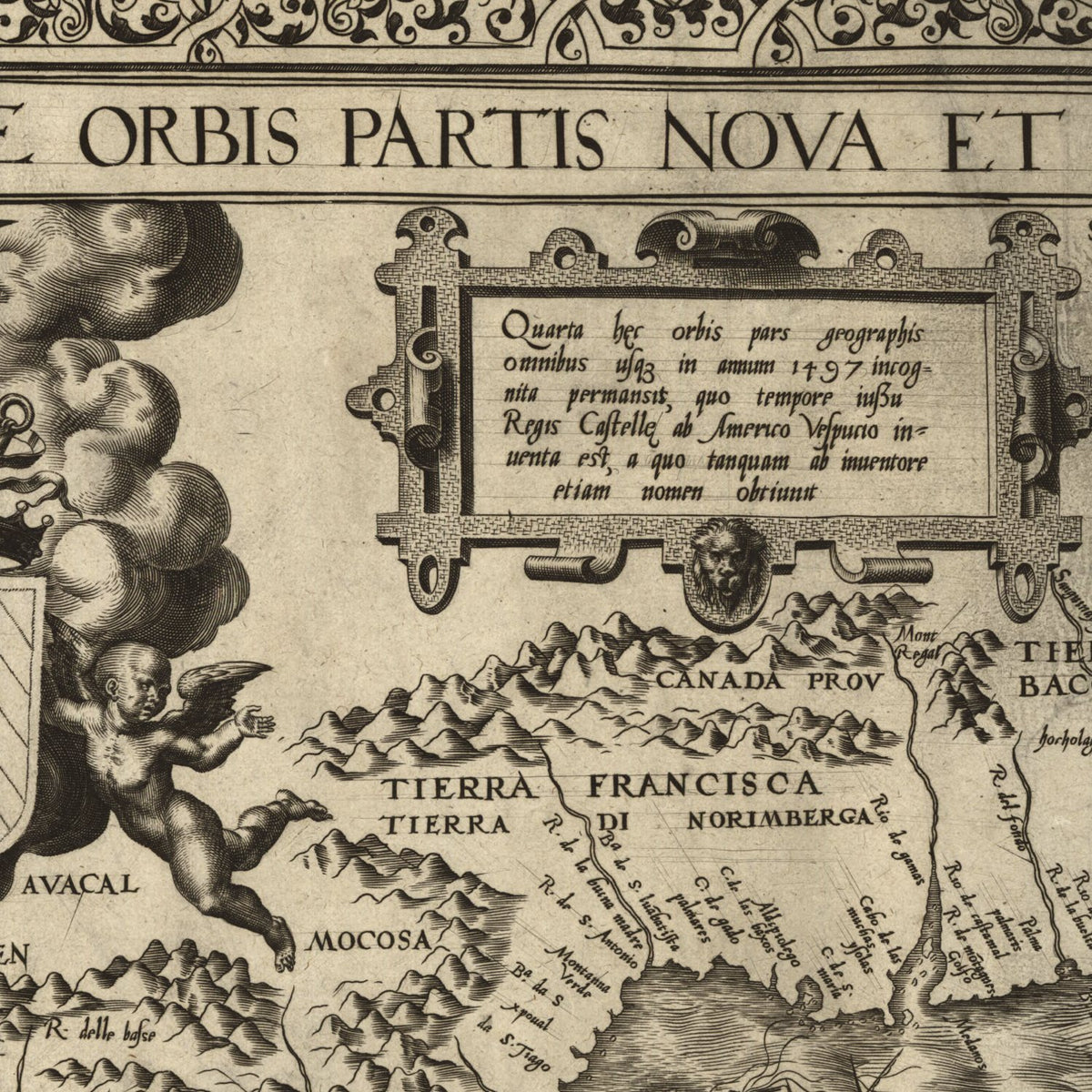 Close-up detail of the New World 1562 Gutierrez Map print