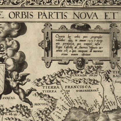 Close-up detail of the New World 1562 Gutierrez Map print