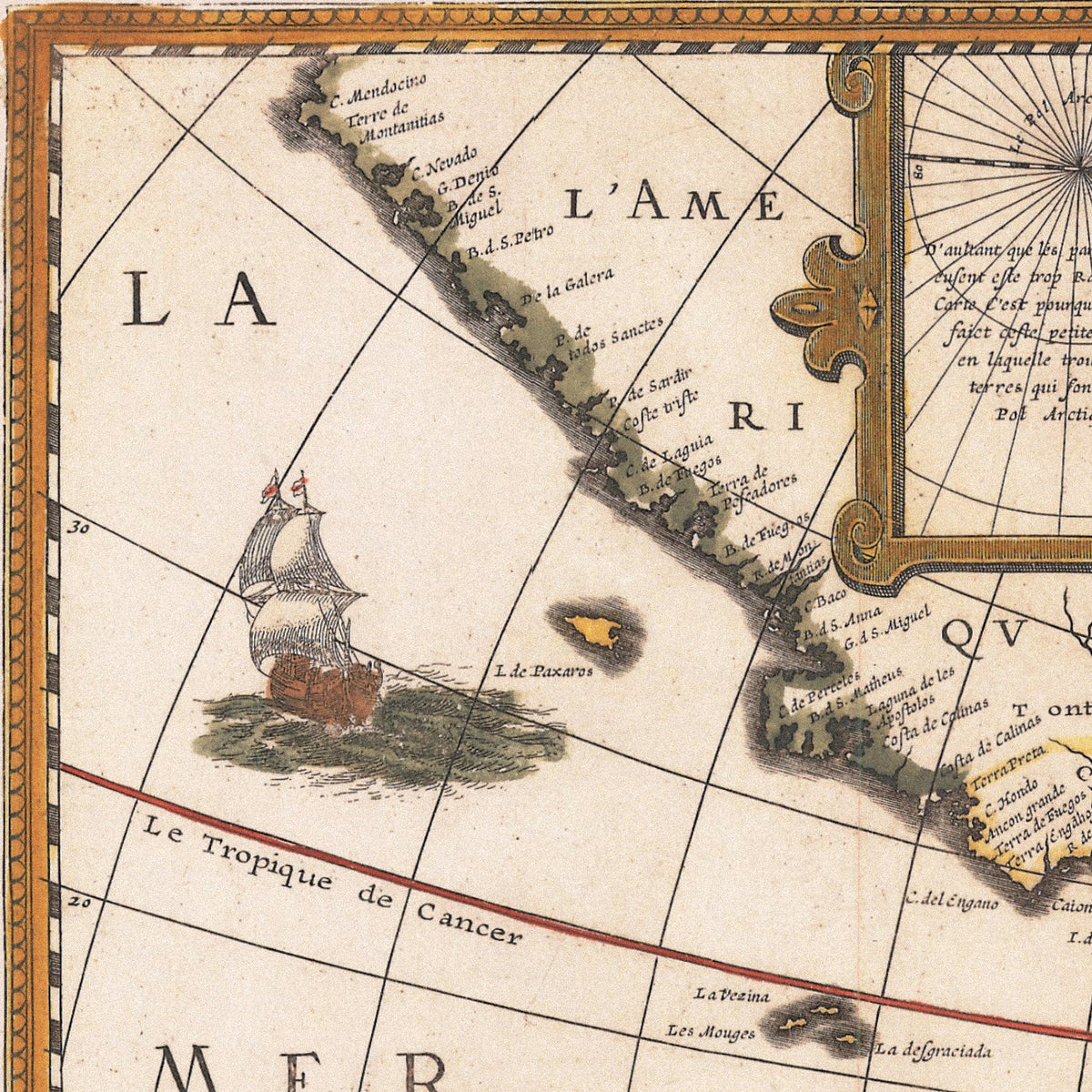 Close-up detail of the New World 1627 Map print