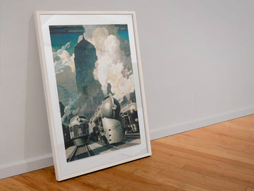 New York Central System Streamliner poster in a white frame leaning against a wall