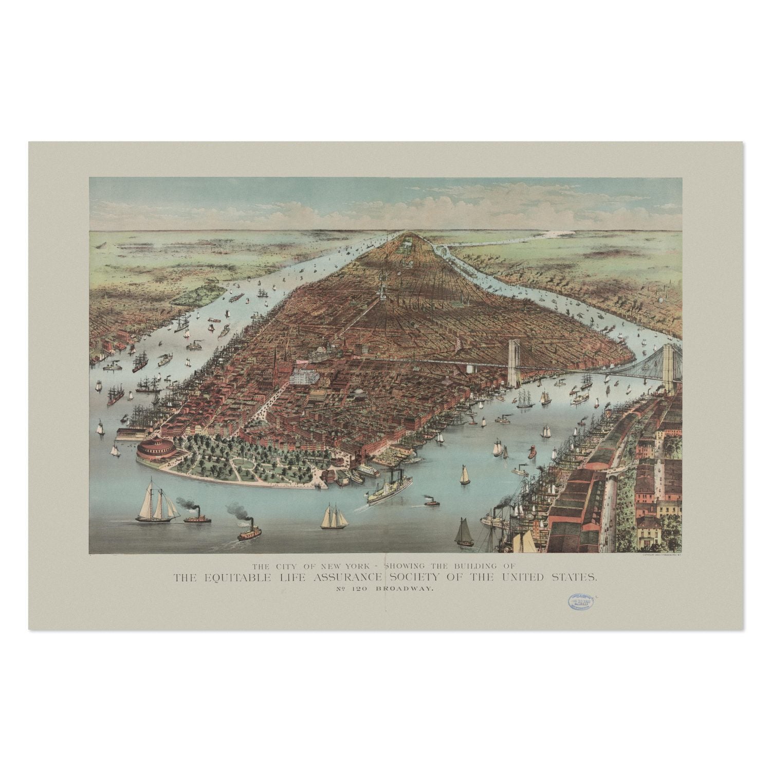 New York City 1886 Panoramic Map poster print