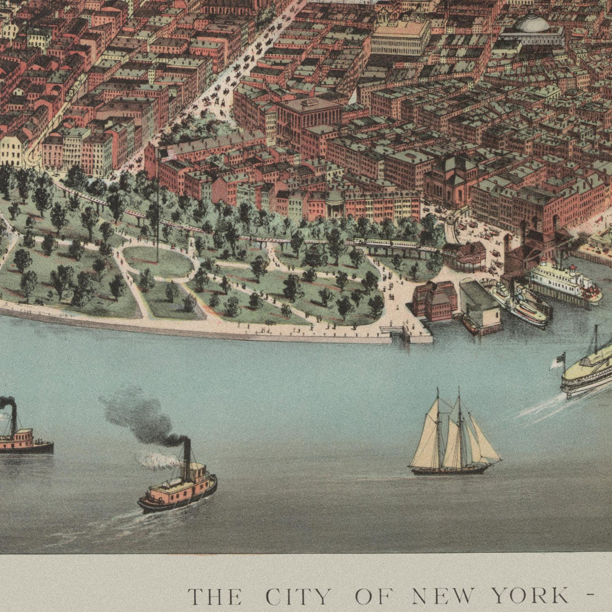 Close-up detail of the New York City 1886 Panoramic Map print
