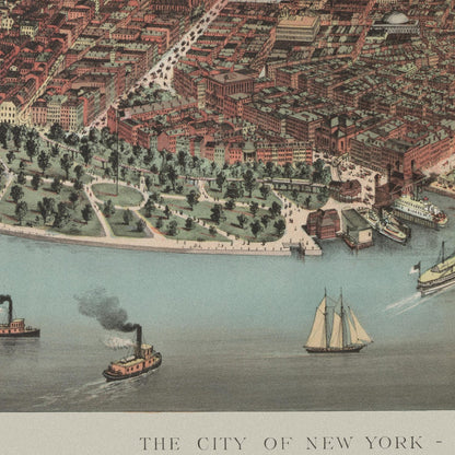 Close-up detail of the New York City 1886 Panoramic Map print