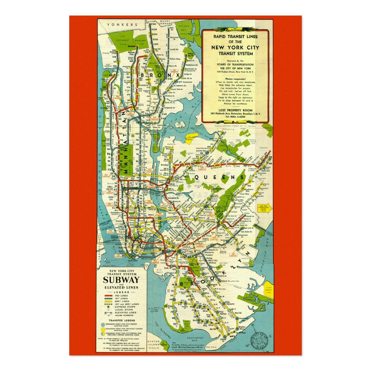 New York City Subway 1951 Map vintage print