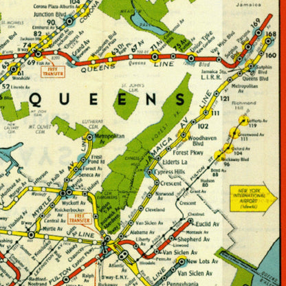Close-up detail of the New York City Subway 1951 Map