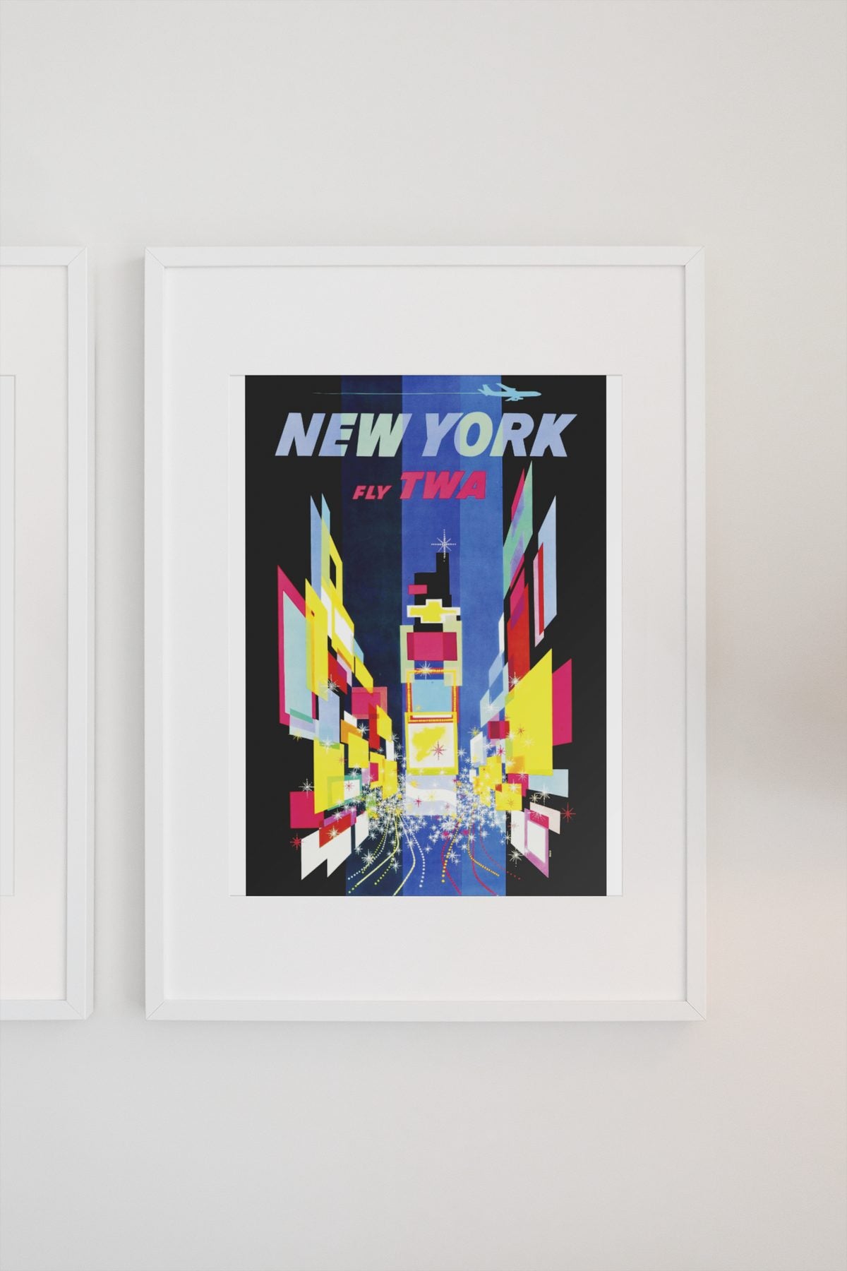 New York Times Square Fly TWA poster on a light wall