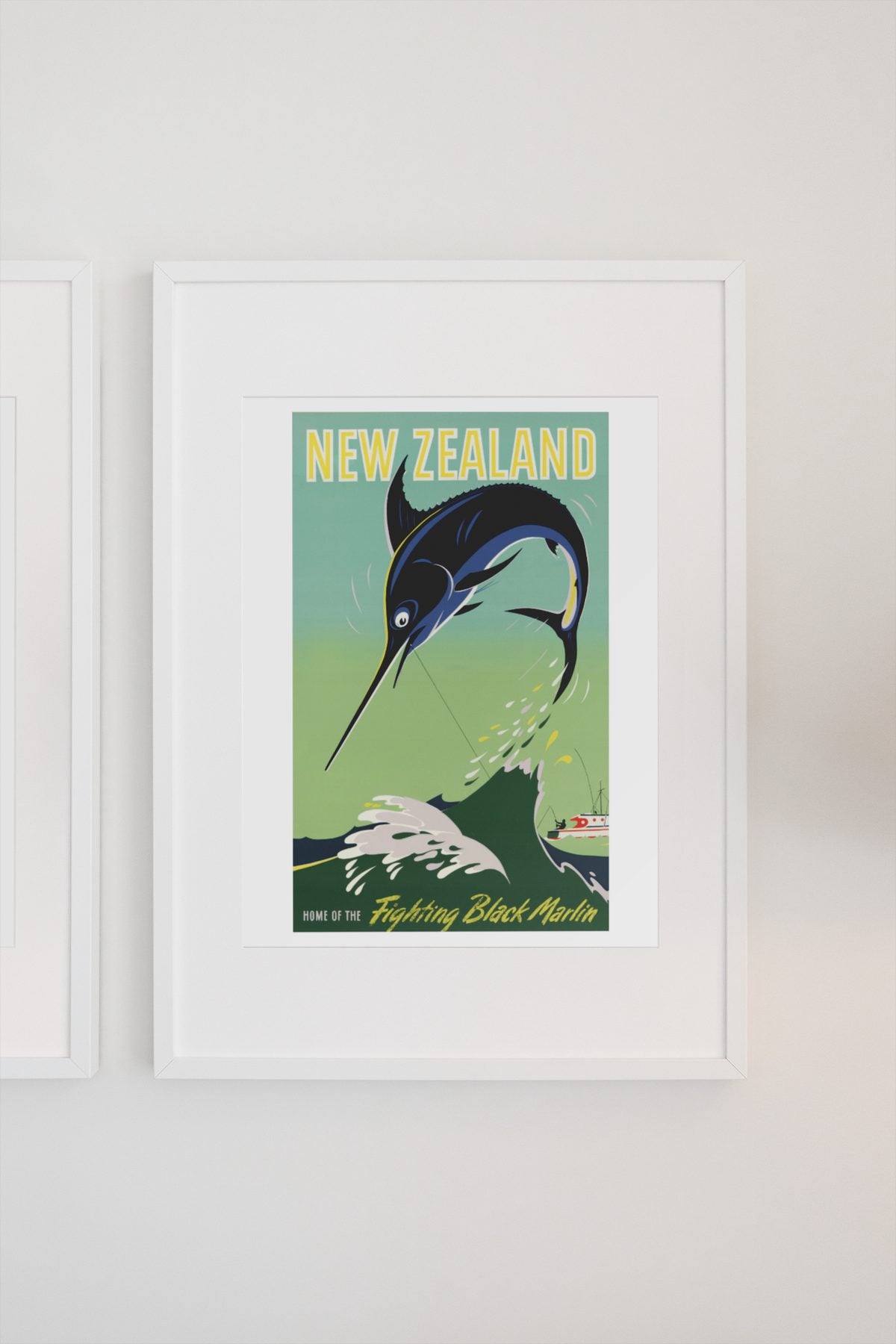 New Zealand Black Marlin poster on a light wall