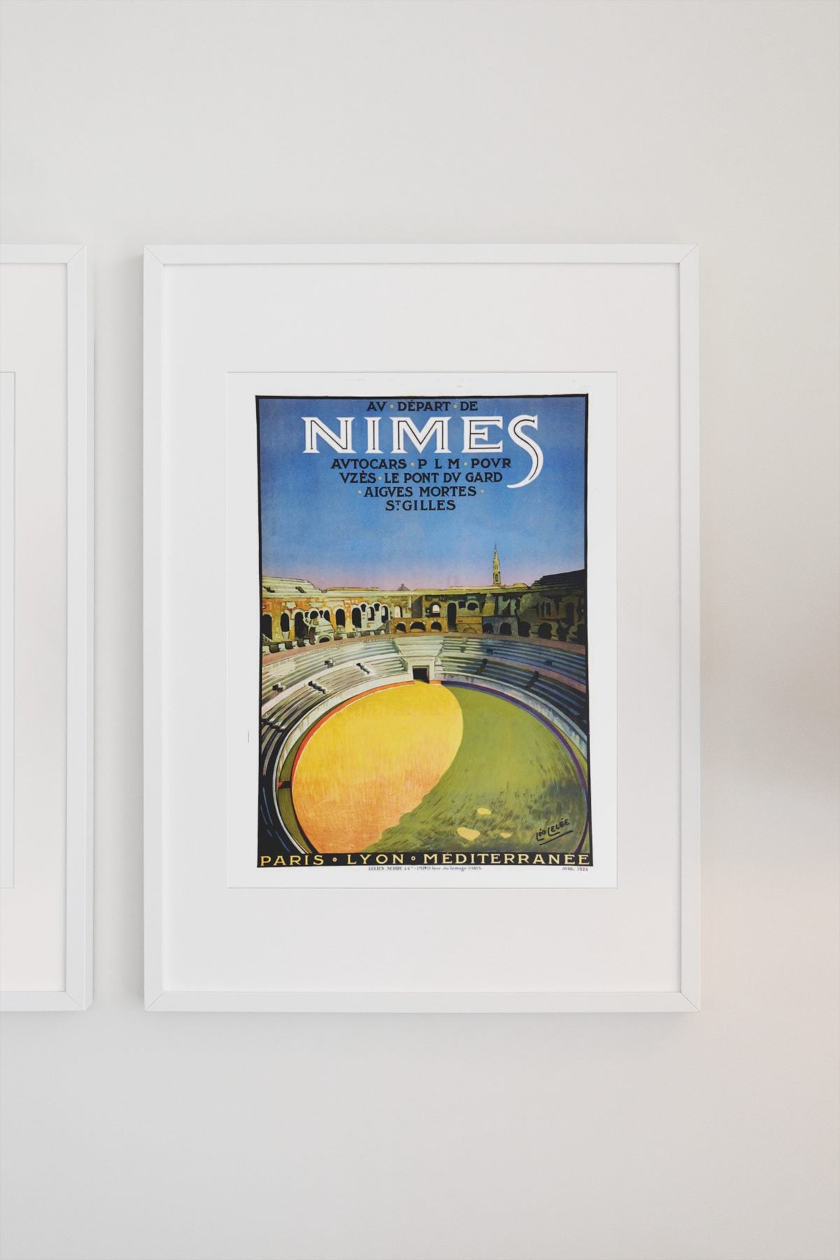 Nimes Roman Amphitheater poster on a light wall