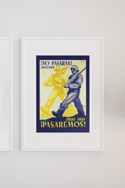No Pasaran Pasaremos poster on a light wall