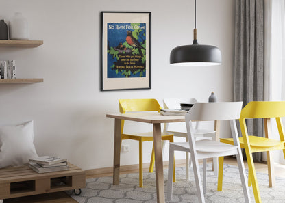 No Room for Gloom poster framed above a dining table