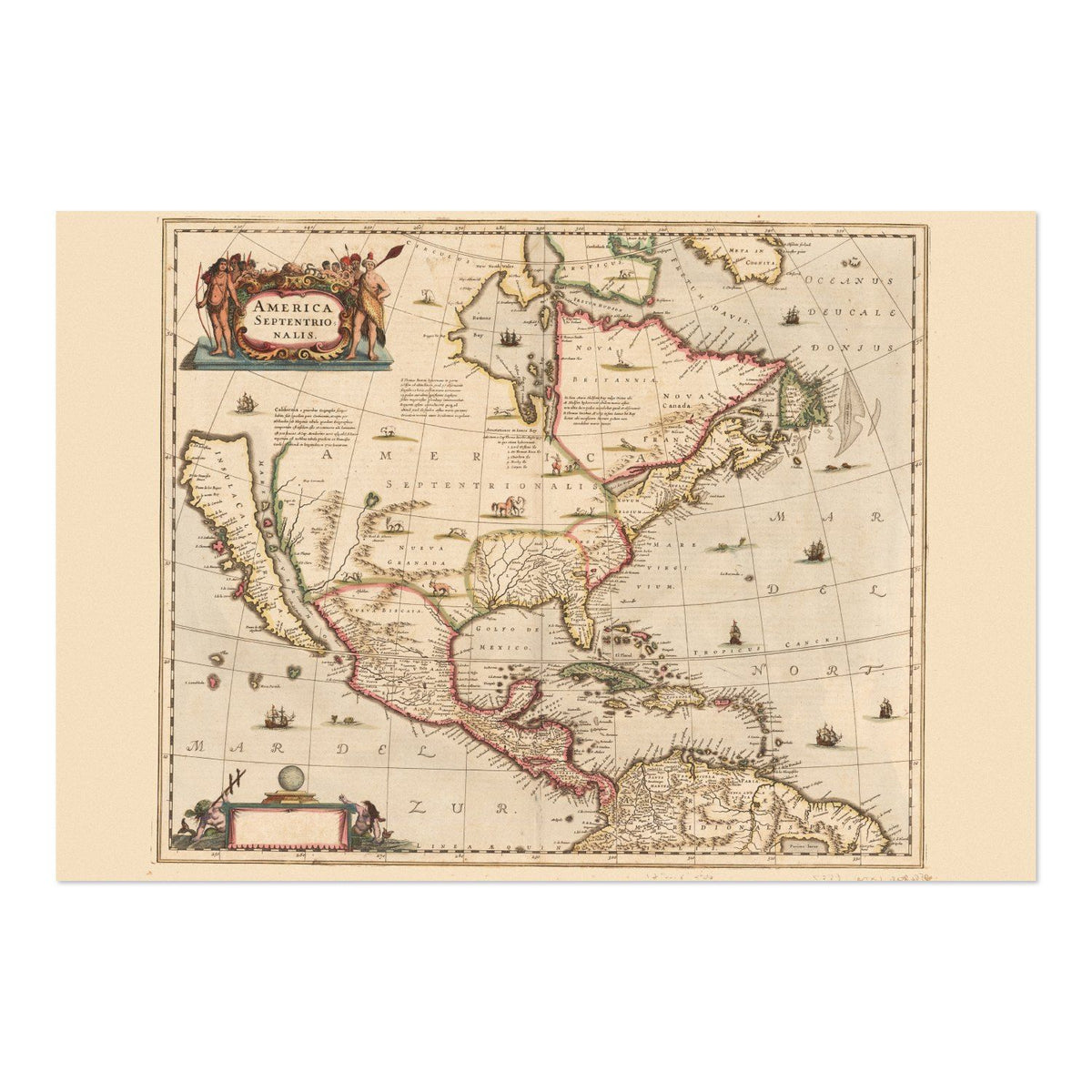 North America 1636 Map vintage print