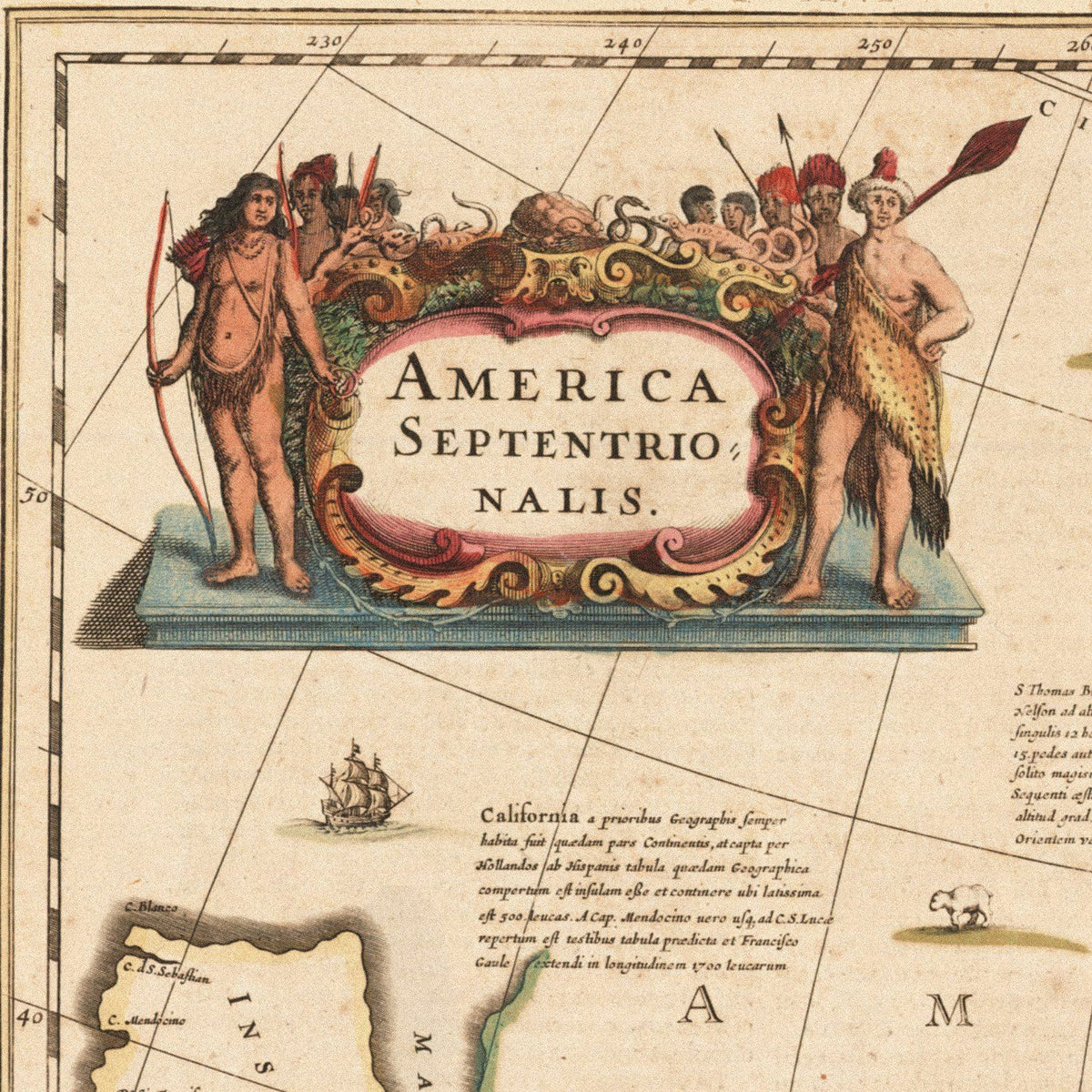 Close-up detail of the North America 1636 Map