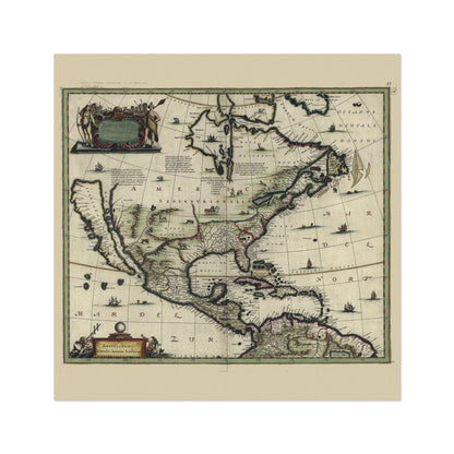 North America 1652 Map vintage print