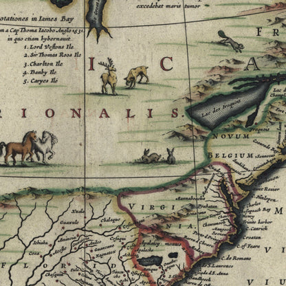 Close-up detail of the North America 1652 Map