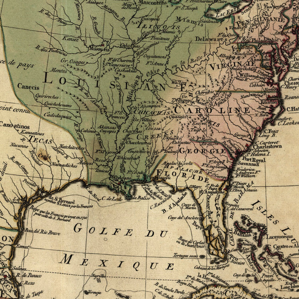Close-up detail of the North America 1750s Map