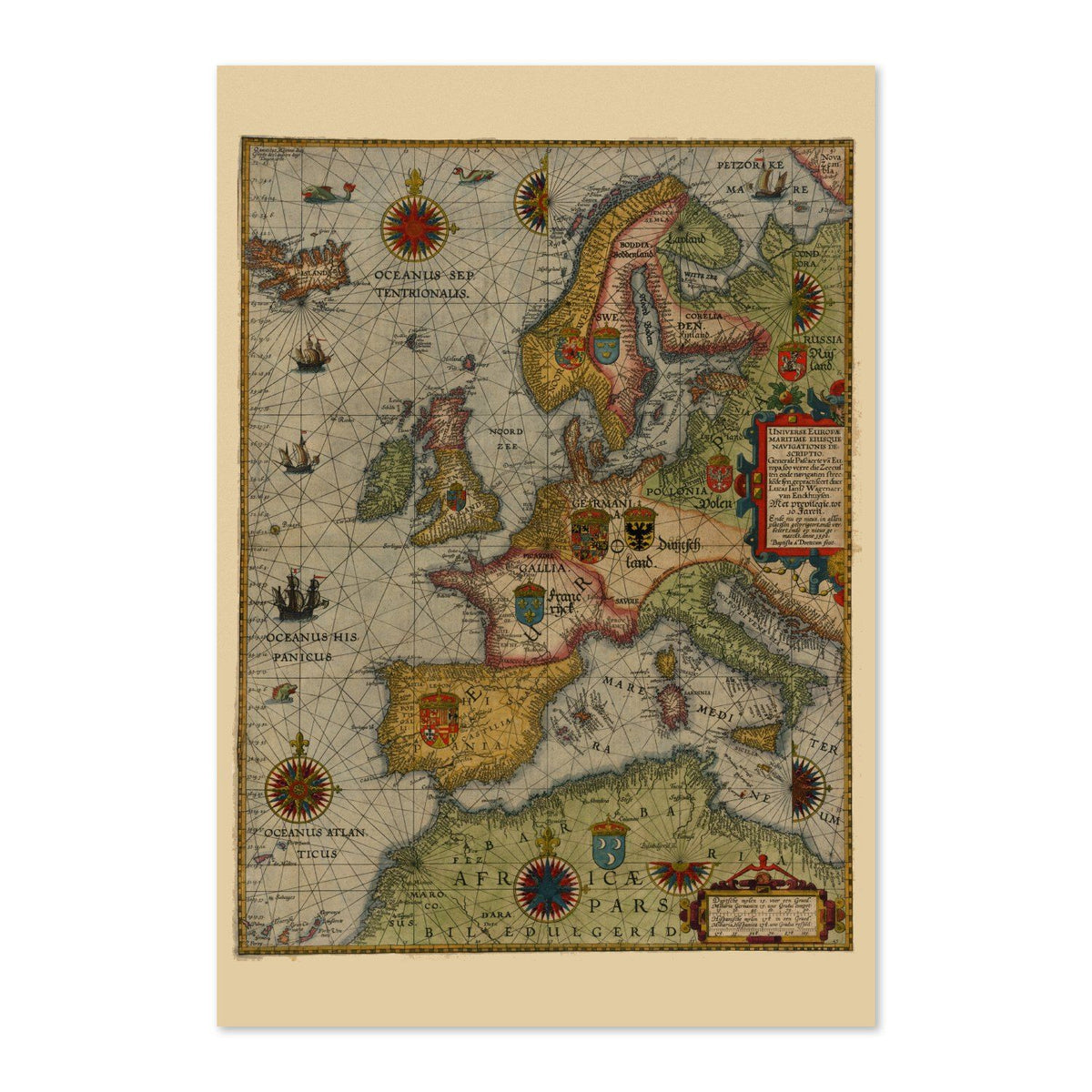 Northern Europe 1580s Sea Chart vintage print