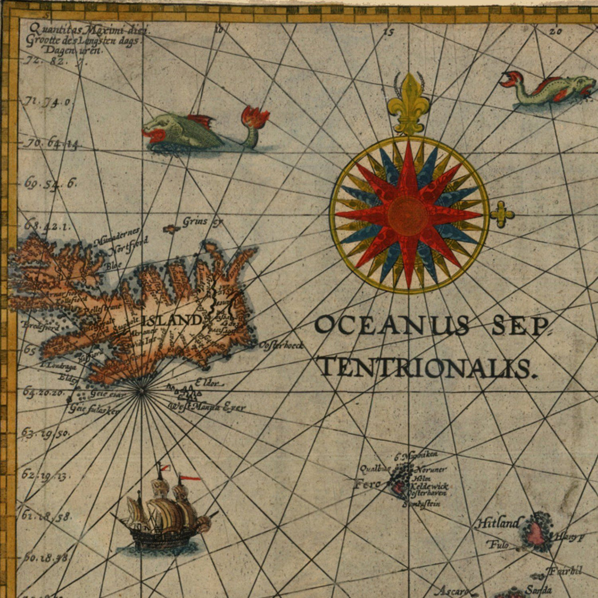 Close-up detail of the Northern Europe 1580s Sea Chart