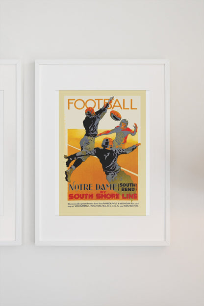 Notre Dame Football South Shore Line poster on a light wall