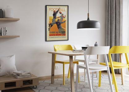 Notre Dame Football South Shore Line poster framed above a dining table