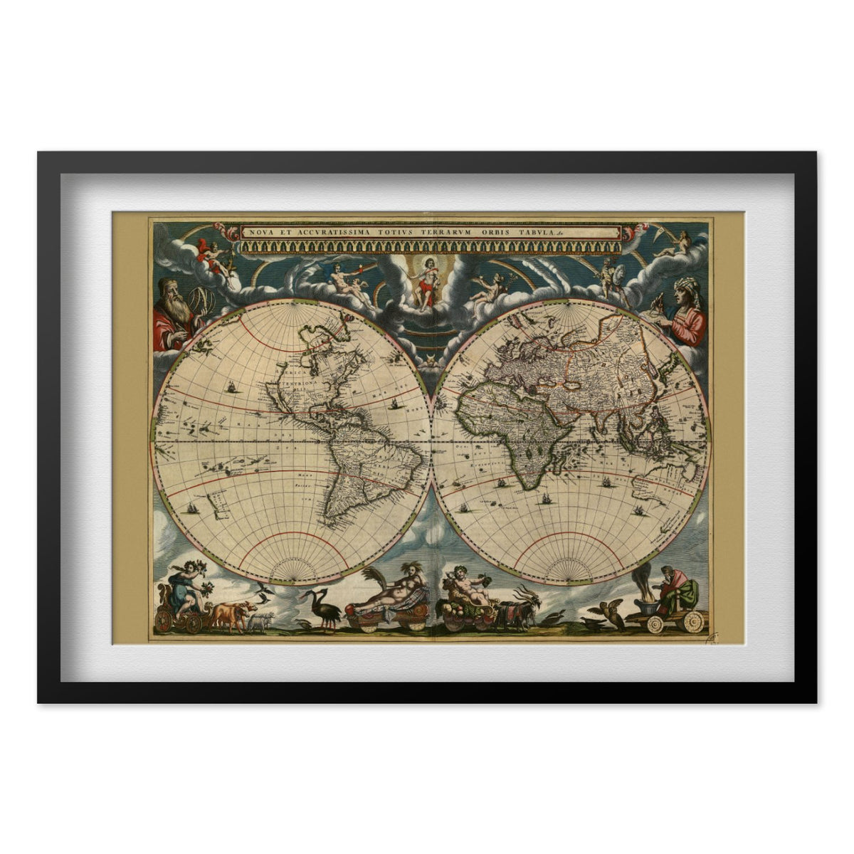 Nova Terrarum Orbis 1664 print in a black frame