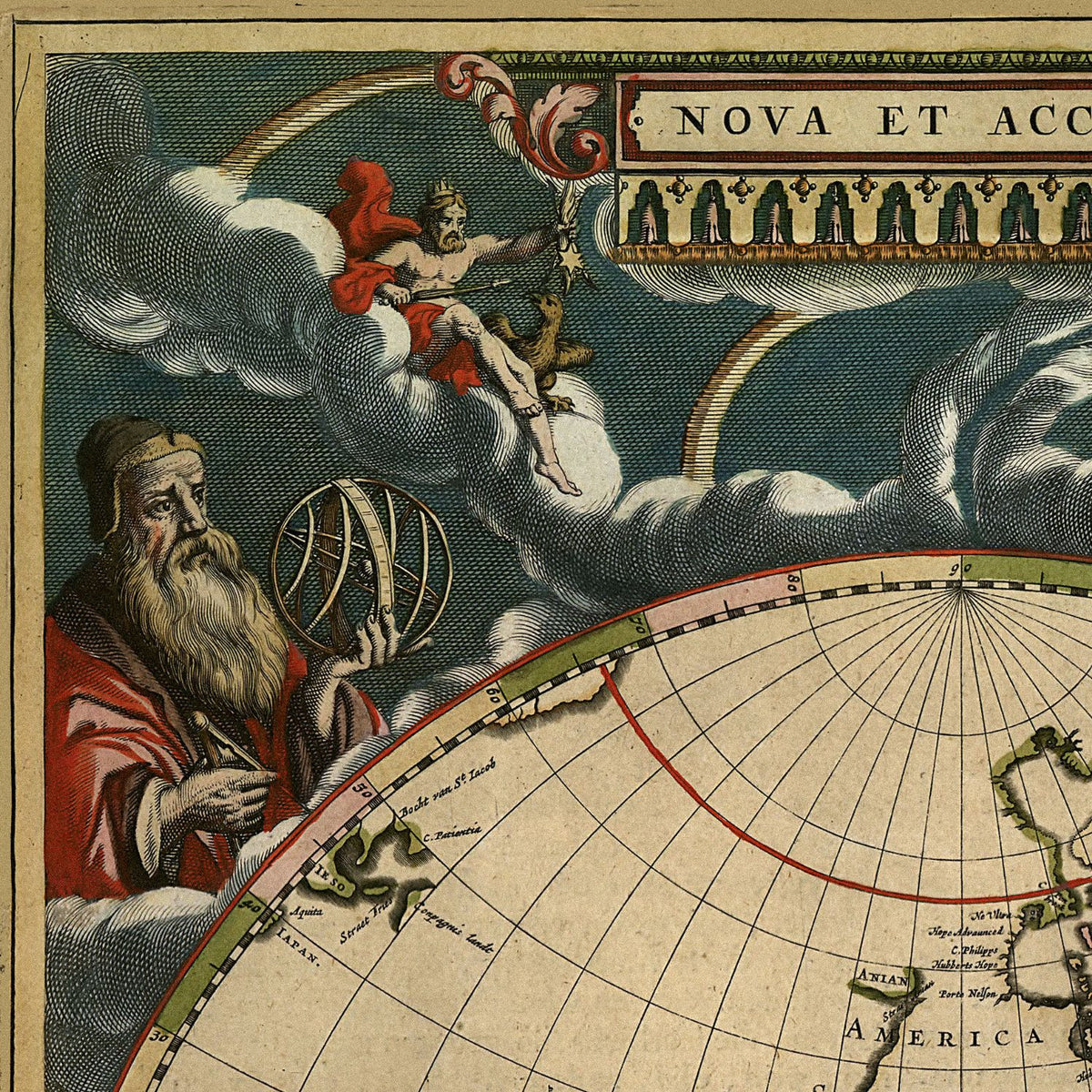 Close-up detail of the Nova Terrarum Orbis 1664 print