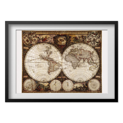 Nova Totius Terrarum Orbis 1600s print in a black frame