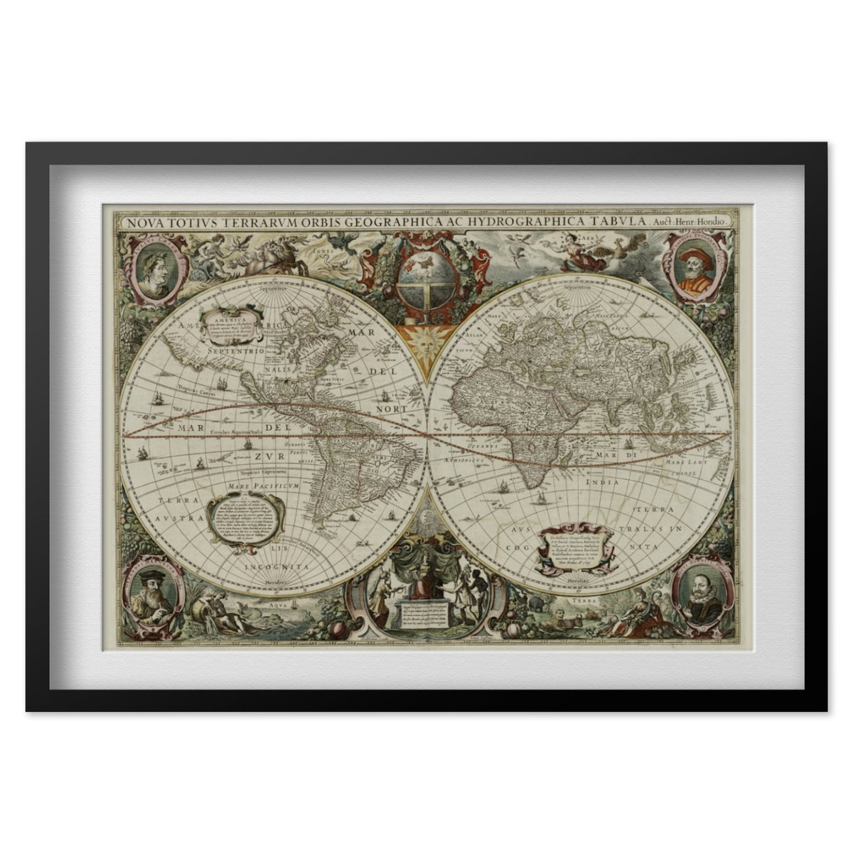 Nova Totius Terrarum Orbis 1630 print in a black frame