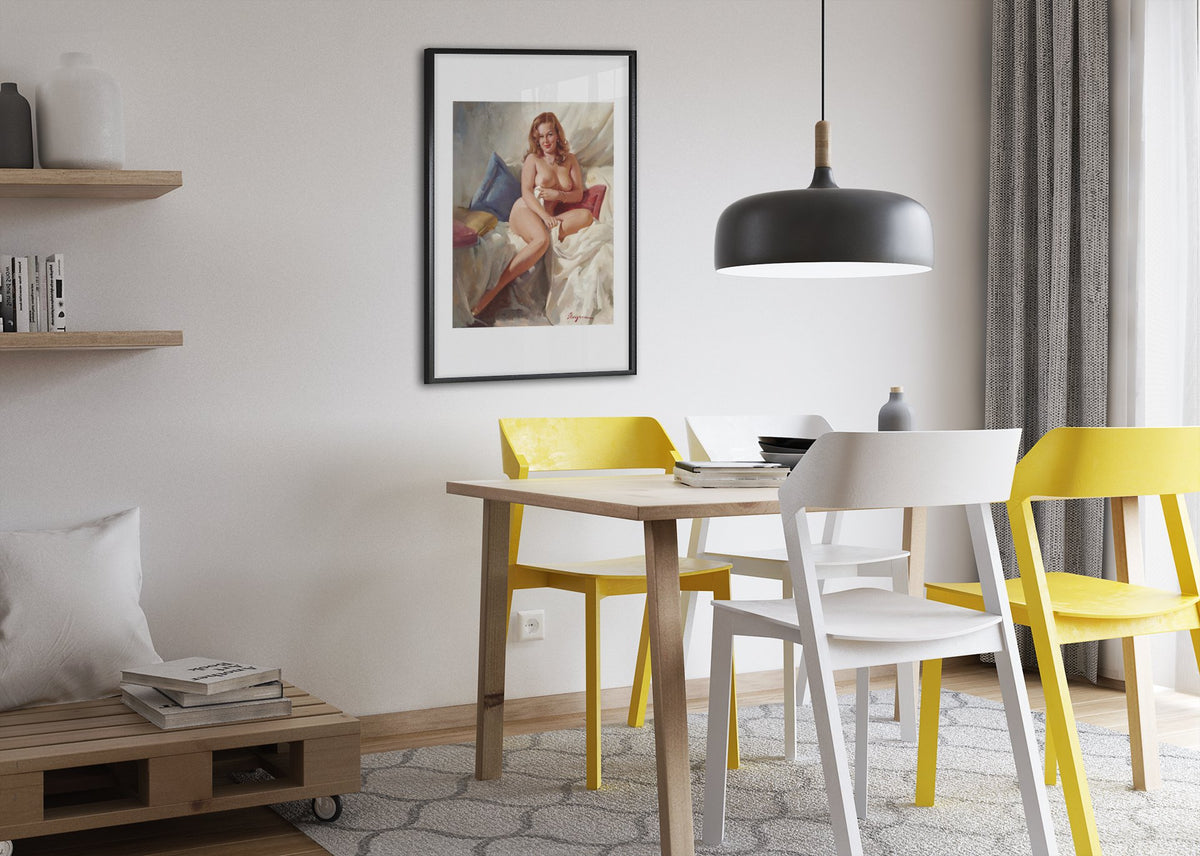 Nude Portrait by Gil Elvgren, pin-up poster — dining room