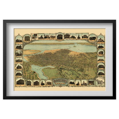 Oakland 1899 Panoramic Map print in a black frame