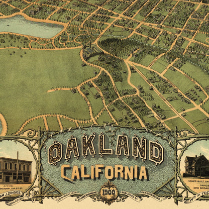 Close-up detail of the Oakland 1899 Panoramic Map print