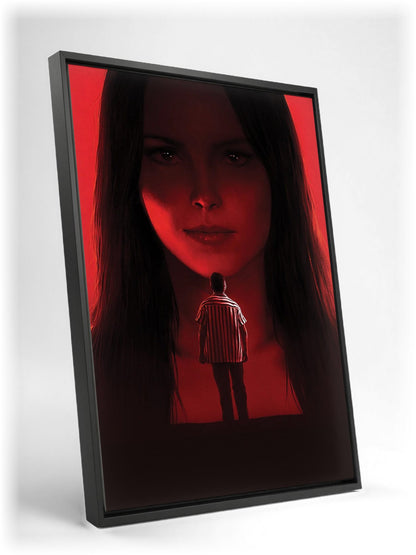 Obsession (2026) Movie Key Art as a black floater framed canvas leaning against a wall