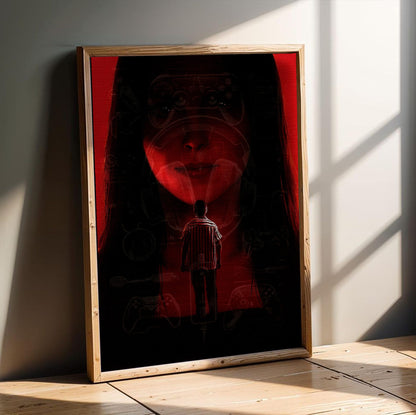 Obsession (2026) Movie Key Art poster in an oak frame leaning on a wooden floor