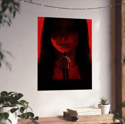 Obsession (2026) Movie Key Art poster unframed on a white wall above a desk