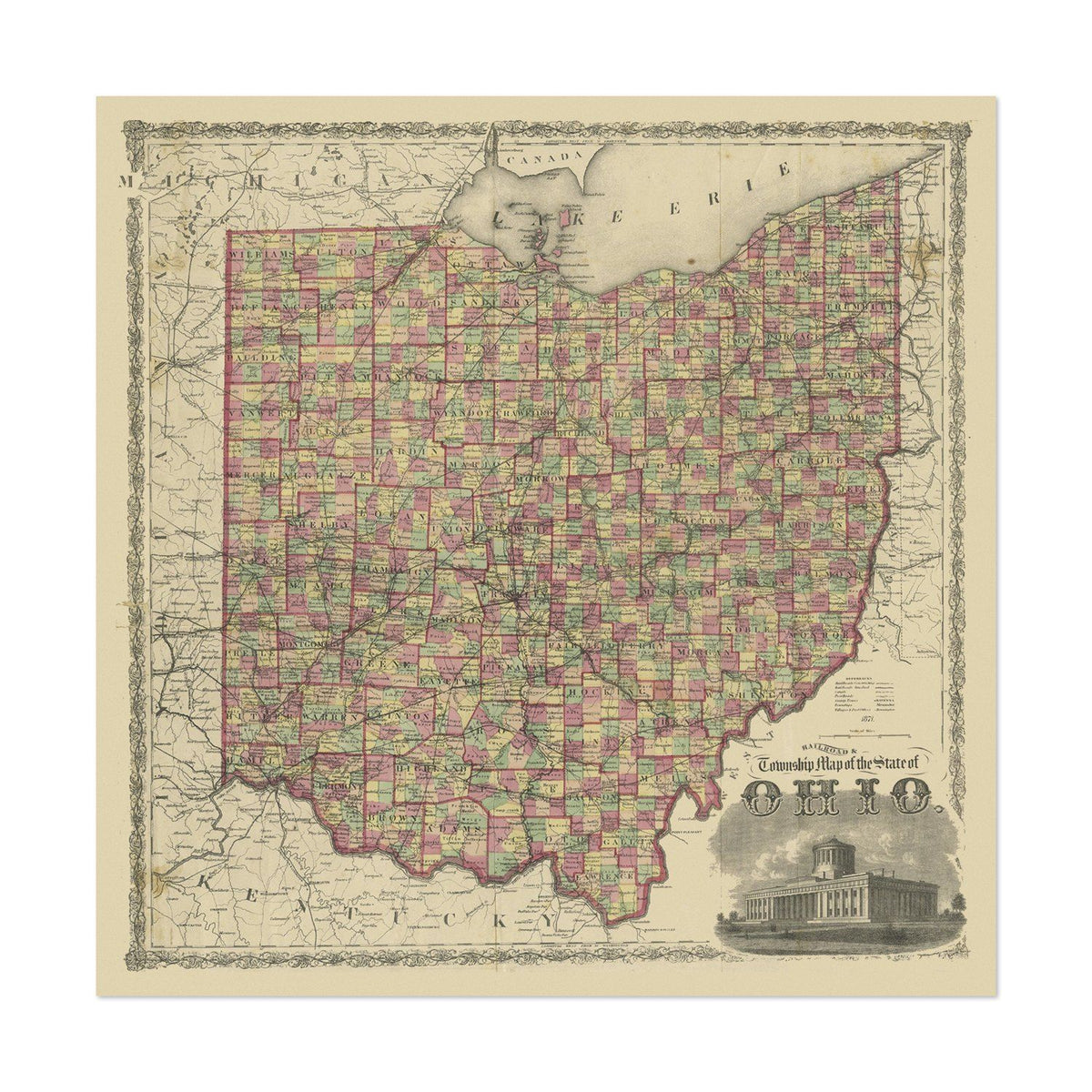 Ohio 1863 Township Map vintage print
