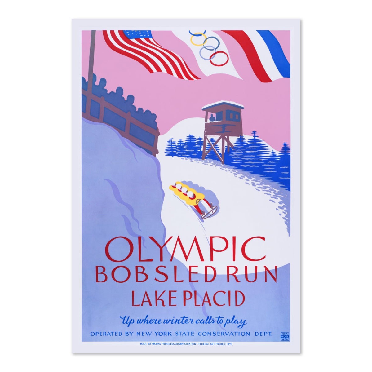 Olympic Bobsled Run Lake Placid 1938 poster print