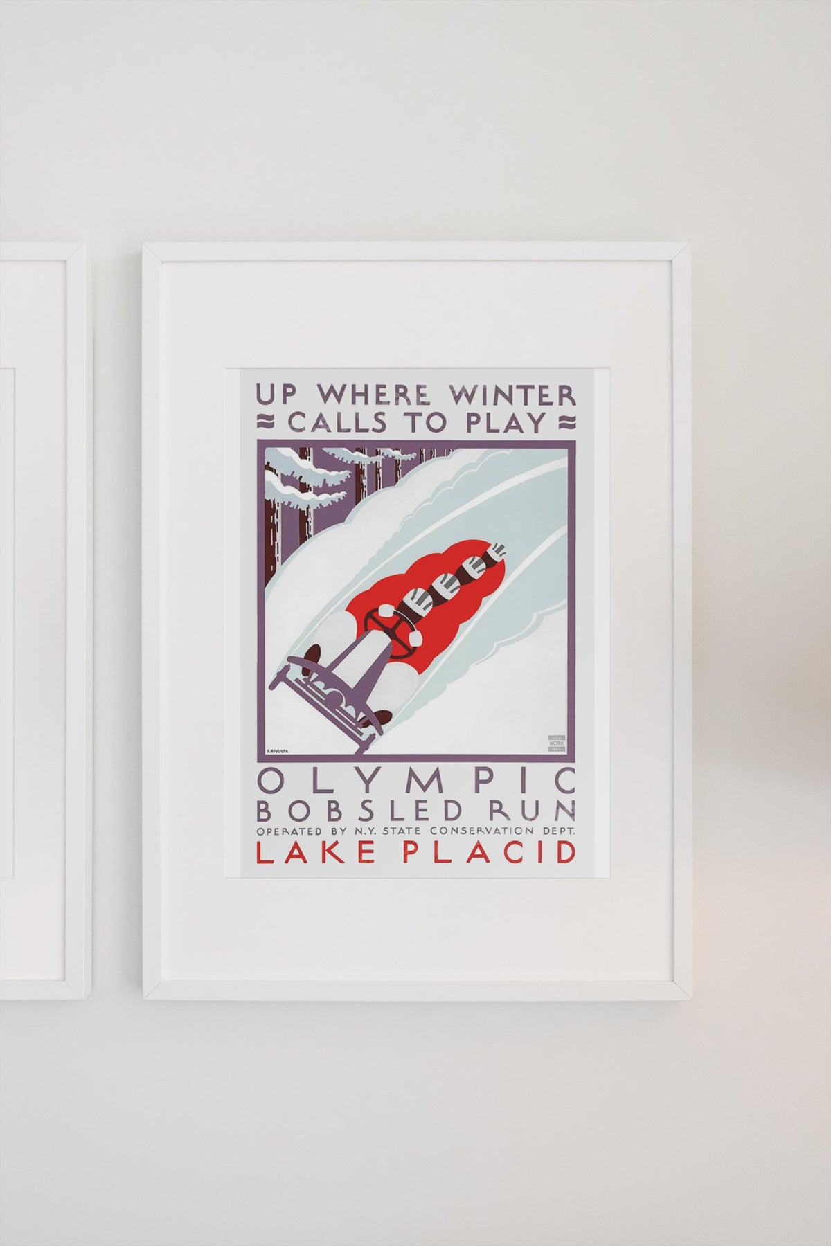 Olympic Bobsled Run Lake Placid poster on a light wall