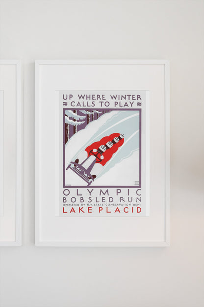 Olympic Bobsled Run Lake Placid poster on a light wall