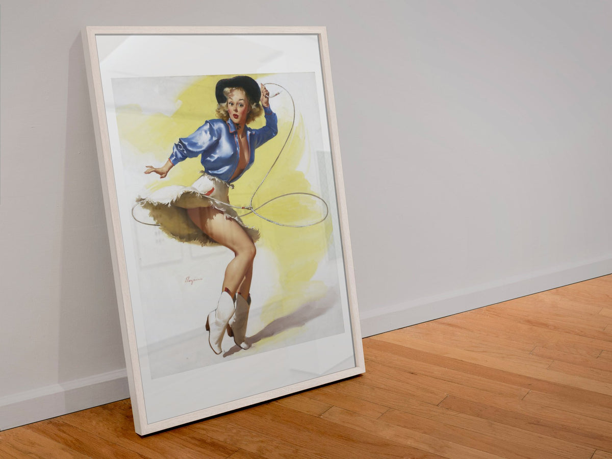 On Her Toes by Gil Elvgren, pin-up poster — leaning frame