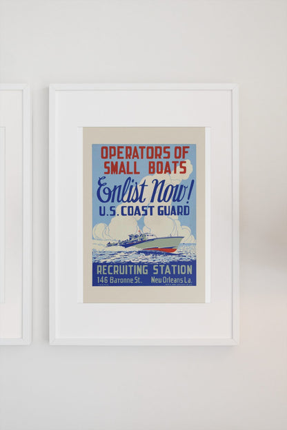 Operators of Small Boats US Coast Guard poster on a light wall