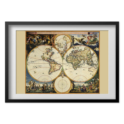 Orbis Terrarum Nova et Accuratissima 1695 print in a black frame