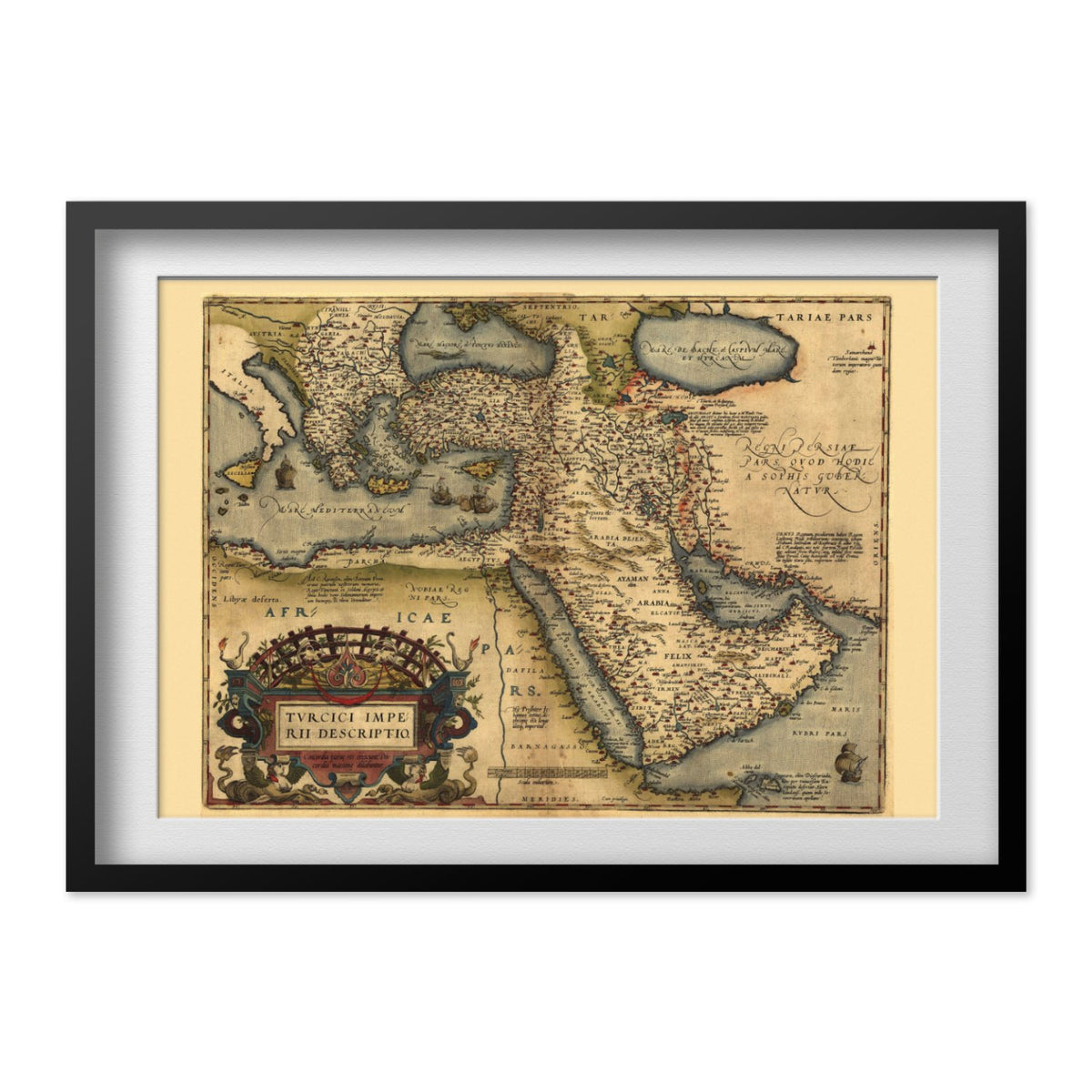 Ottoman Empire 1570 Ortelius Map print in a black frame